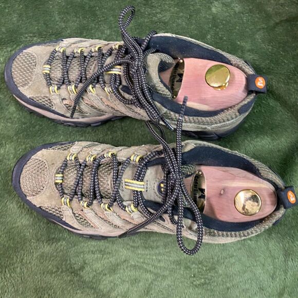 Merrell Mens Performance Hiking Shoes US 7 Olive Suede & Mesh Vibram Sole - Picture 3 of 7